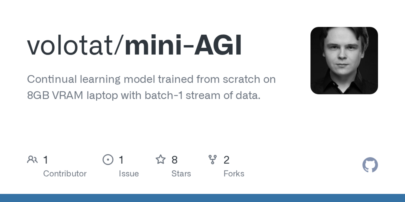 show hn miniagi dynamic continual learning model trained on 8gb vram