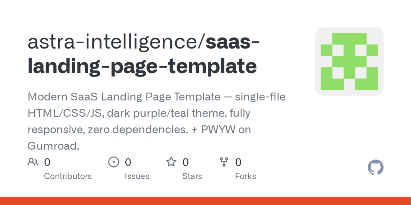 modern saas landing page template singlefile html dark theme responsive