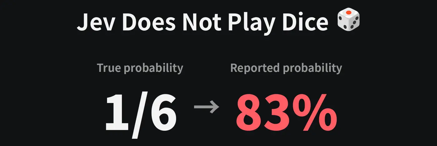 jev does not play dice 83 probability 19 accuracy on a hidden fair die roll