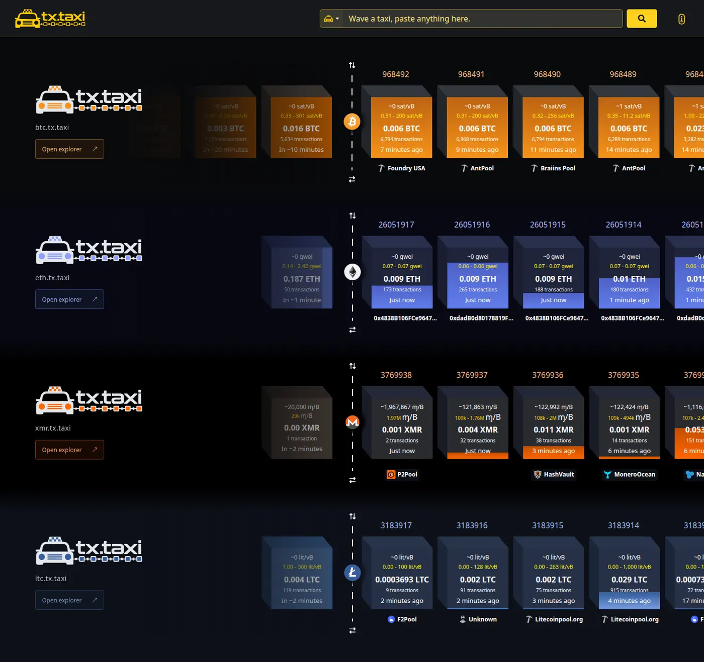 txtaxi i forked mempoolspace but for soontobe every blockchain