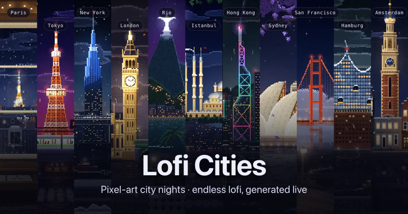 show hn lofi cities pixelart city nights with browsergenerated lofi