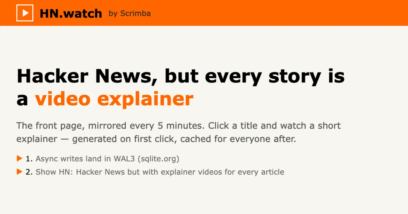 show hn hnwatch videos of all hacker news posts