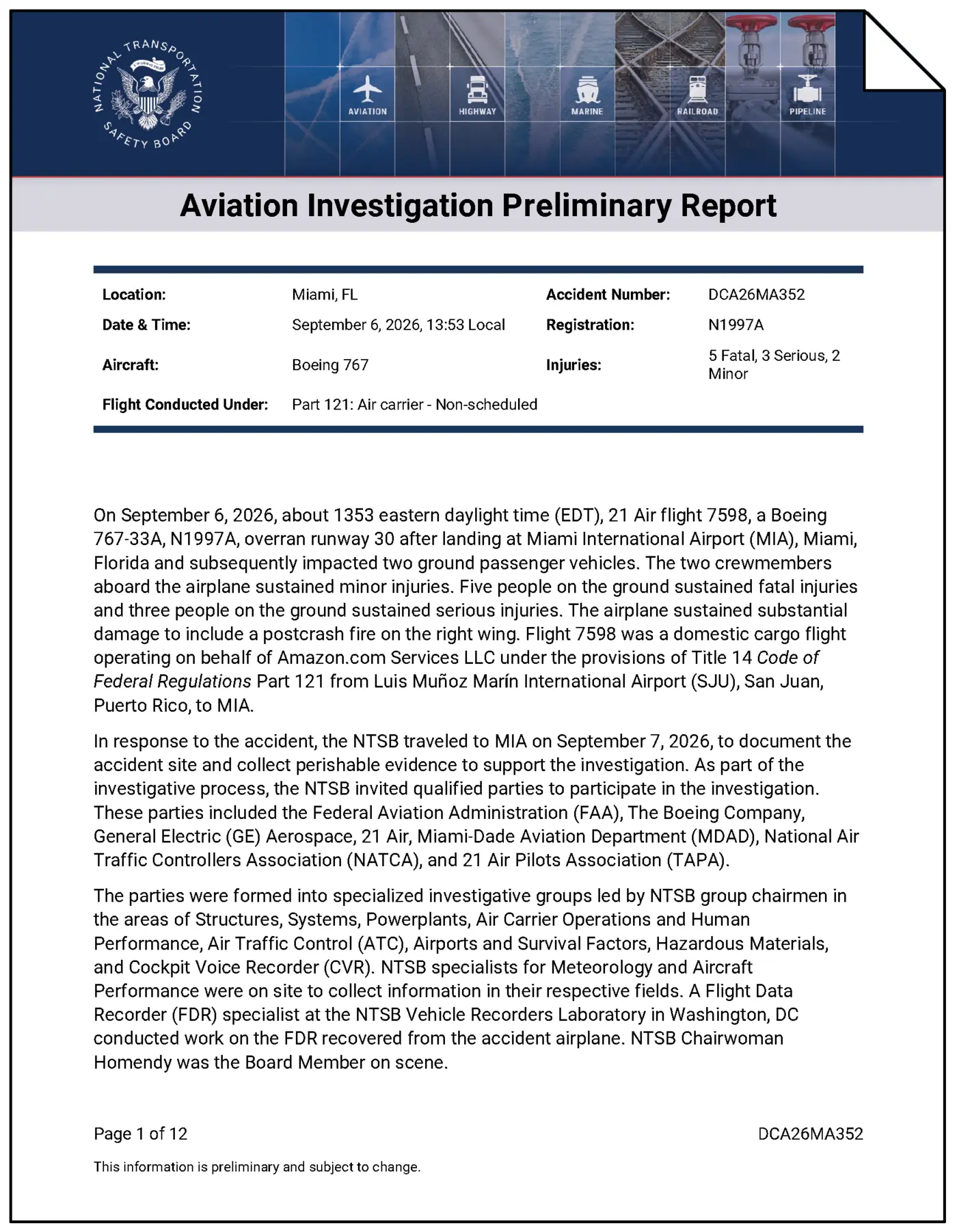 ntsb preliminary report prime air 767 runway overrun pdf