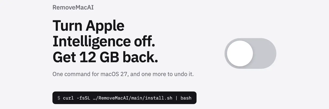 turn off apple intelligence on macos 27 and get its disk space back