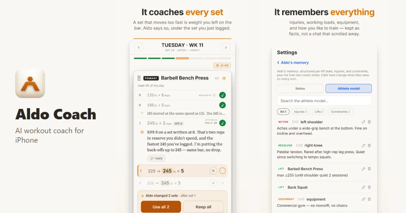 show hn aldo coach a workout log with an ai coach that sees every set