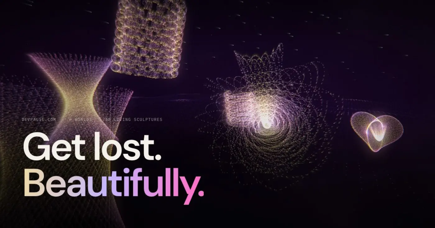 show hn devpause infinite worlds of living sculpture rendered in raw webgl2