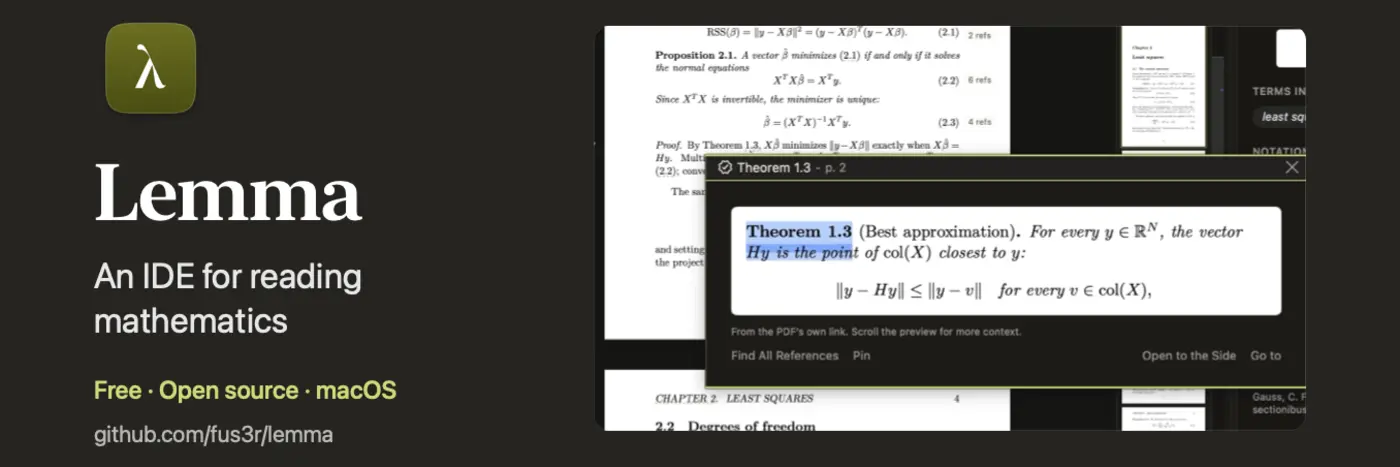 show hn lemma an ide for reading mathematics macos open source