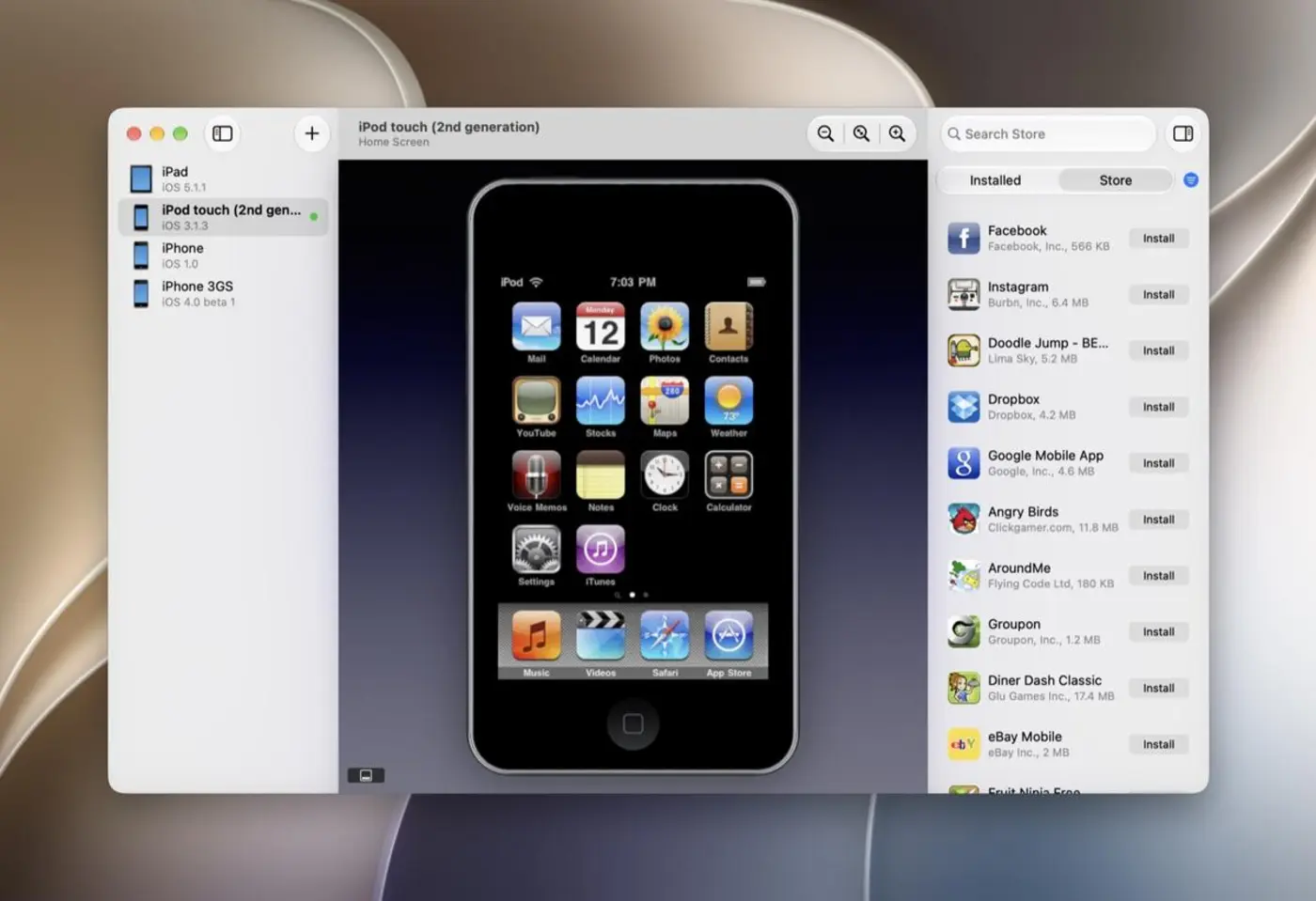 light touch is a fullfat iphone and ipod touch emulator for the mac