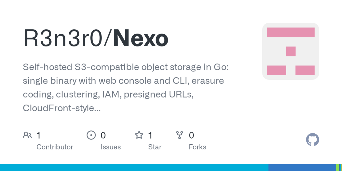 show hn nexo s3compatible object storage in go single binary agpl