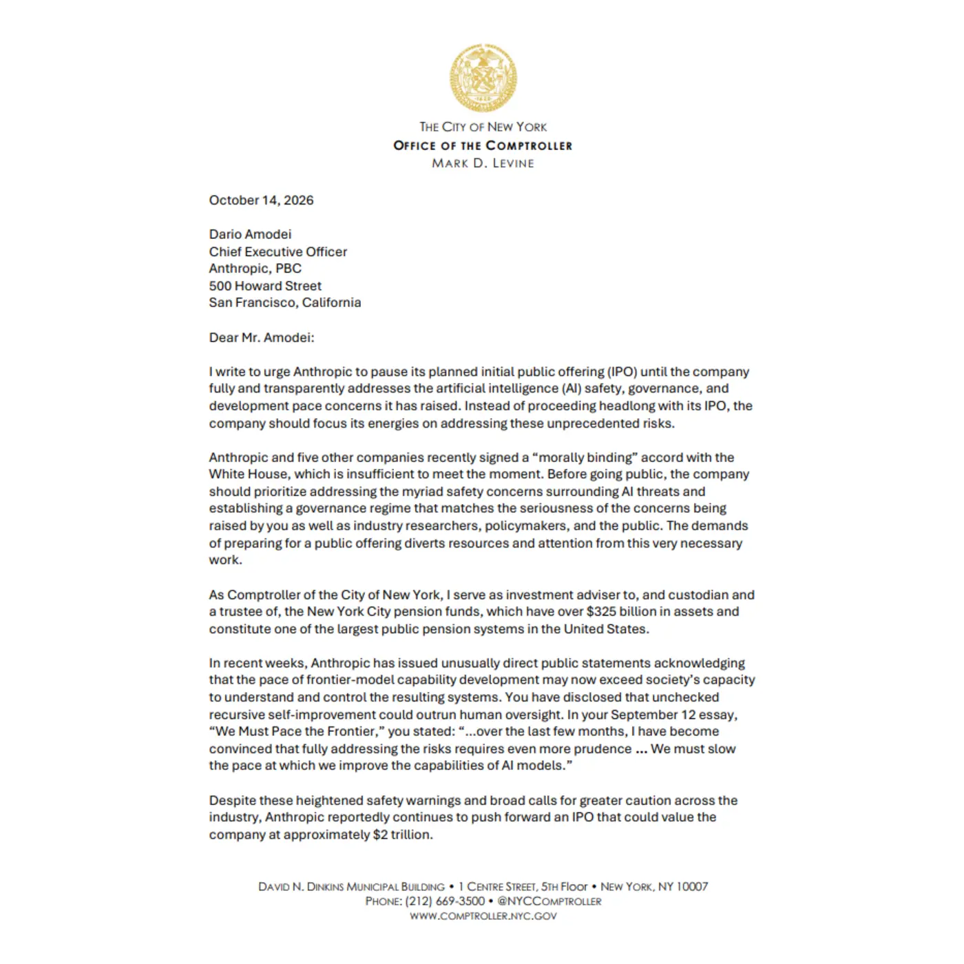 letter to anthropic re planned initial public offering
