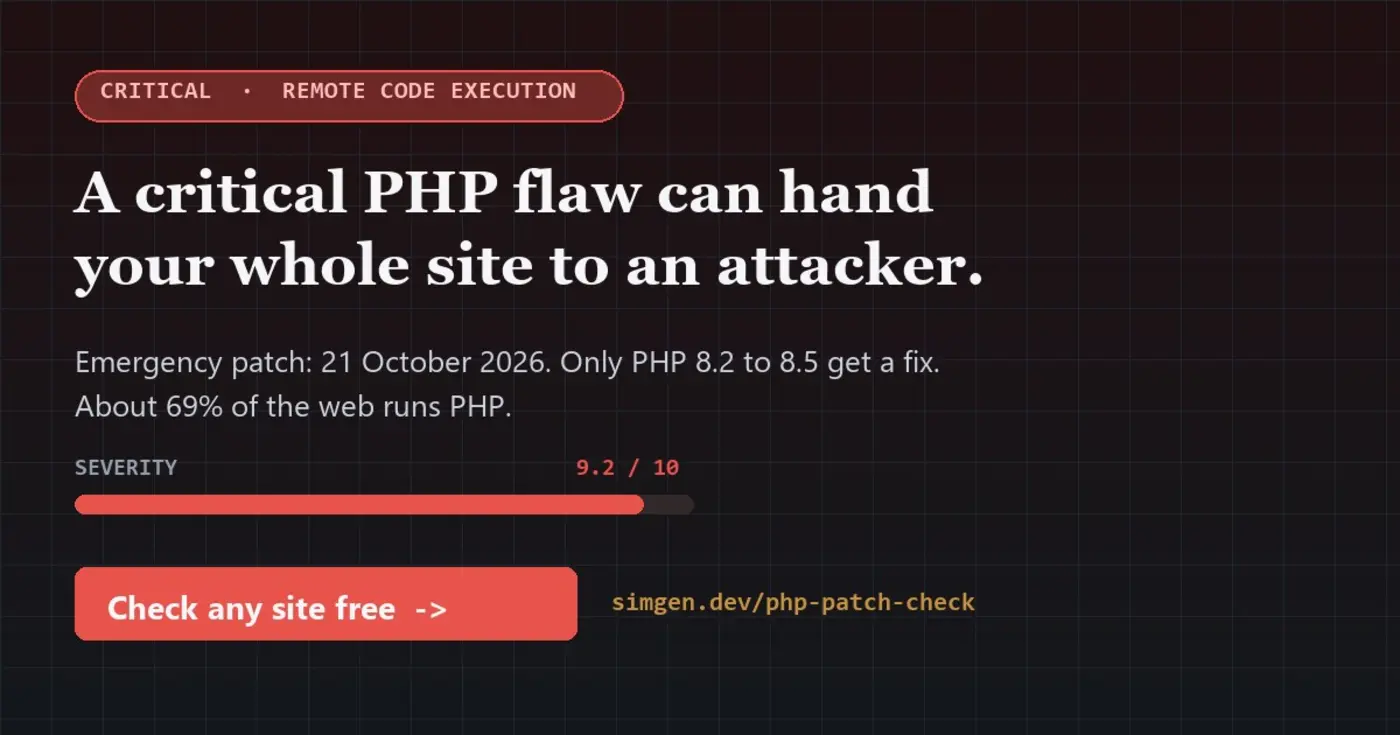 show hn free checker for the php2shell flaw that works on old slow sites