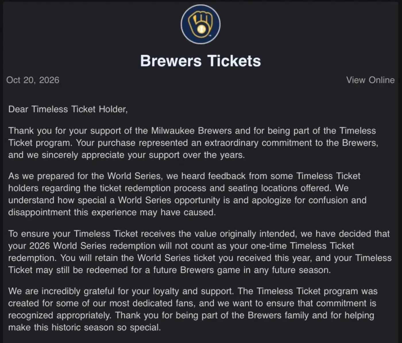 milwaukee brewers renege on golden tickets sold in 2016