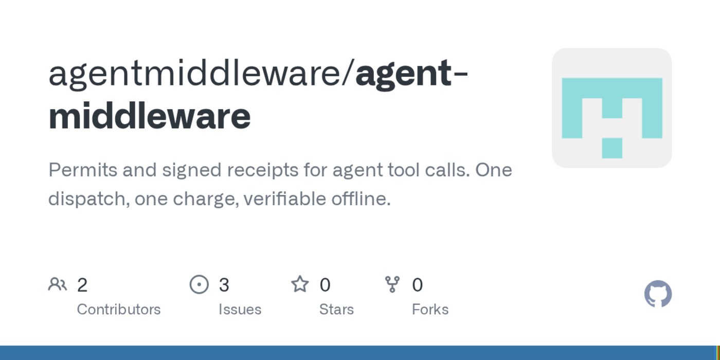 show hn agent middleware permits and signed receipts for agent tool calls