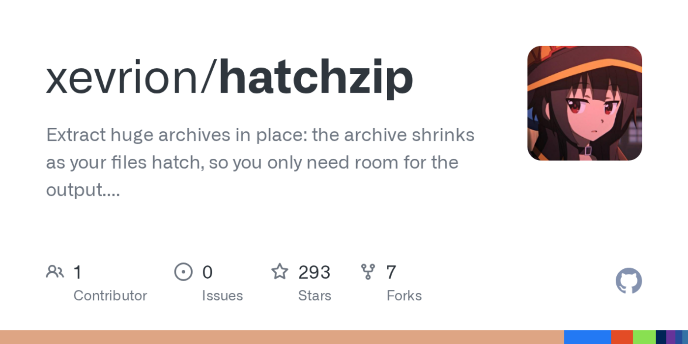show hn hatchzip extract archives without needing double the disk space