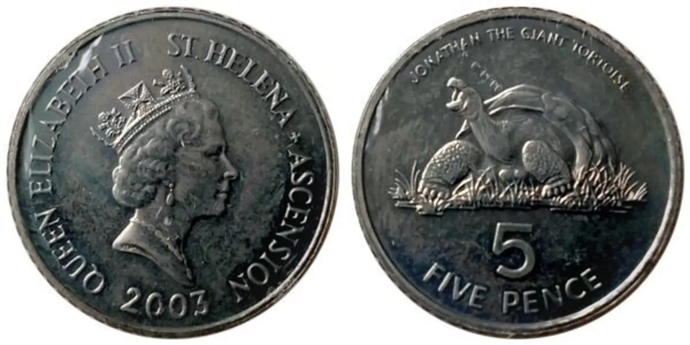 the st helena 5 pence coin shows jonathan a roughly 190 year old tortoise