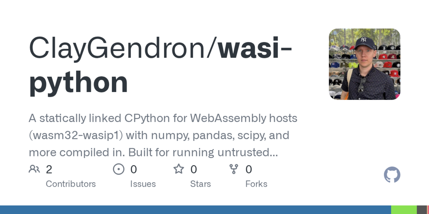 show hn wasipython cpython numpy and pandas in a webassembly sandbox