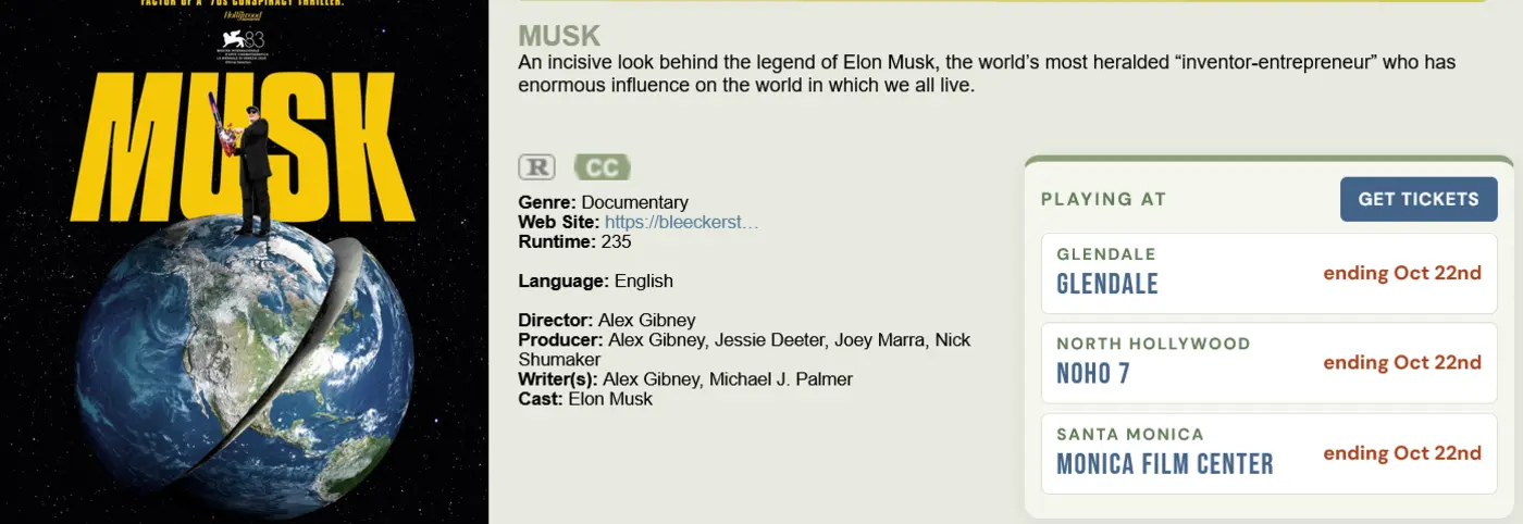 quotmuskquot documentary pulled from almost every one of 472 theaters after one week