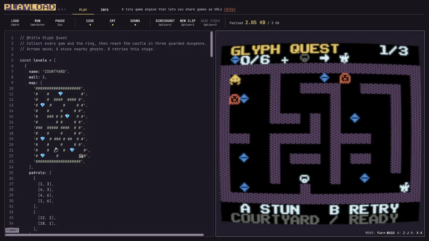 payload a supersmall game engine that lets you share code via a url