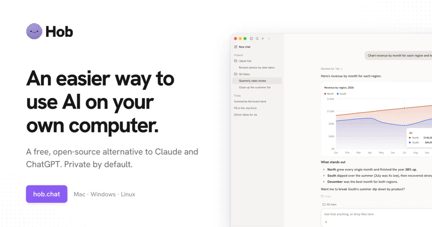 show hn hob opensource on device alternative to claude cowork and chatgpt