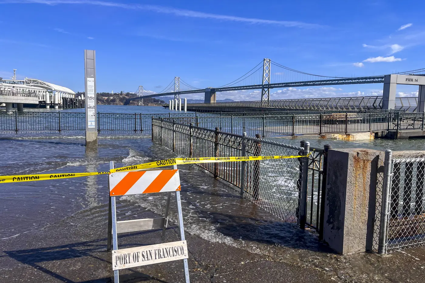 san francisco embarcadero floods as tides peak 2 feet above normal