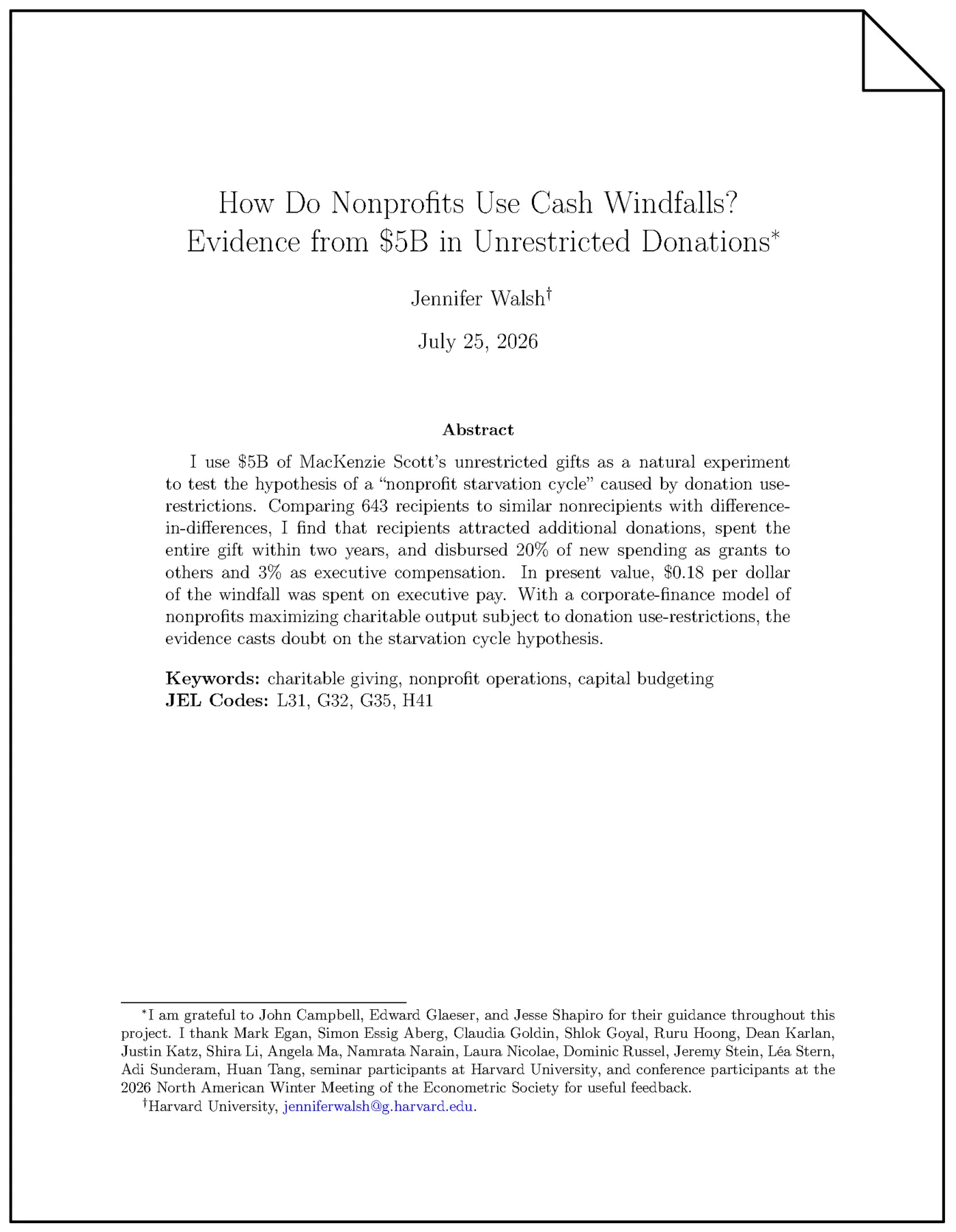 how do nonprofits use cash windfalls evidence from unrestricted donations pdf