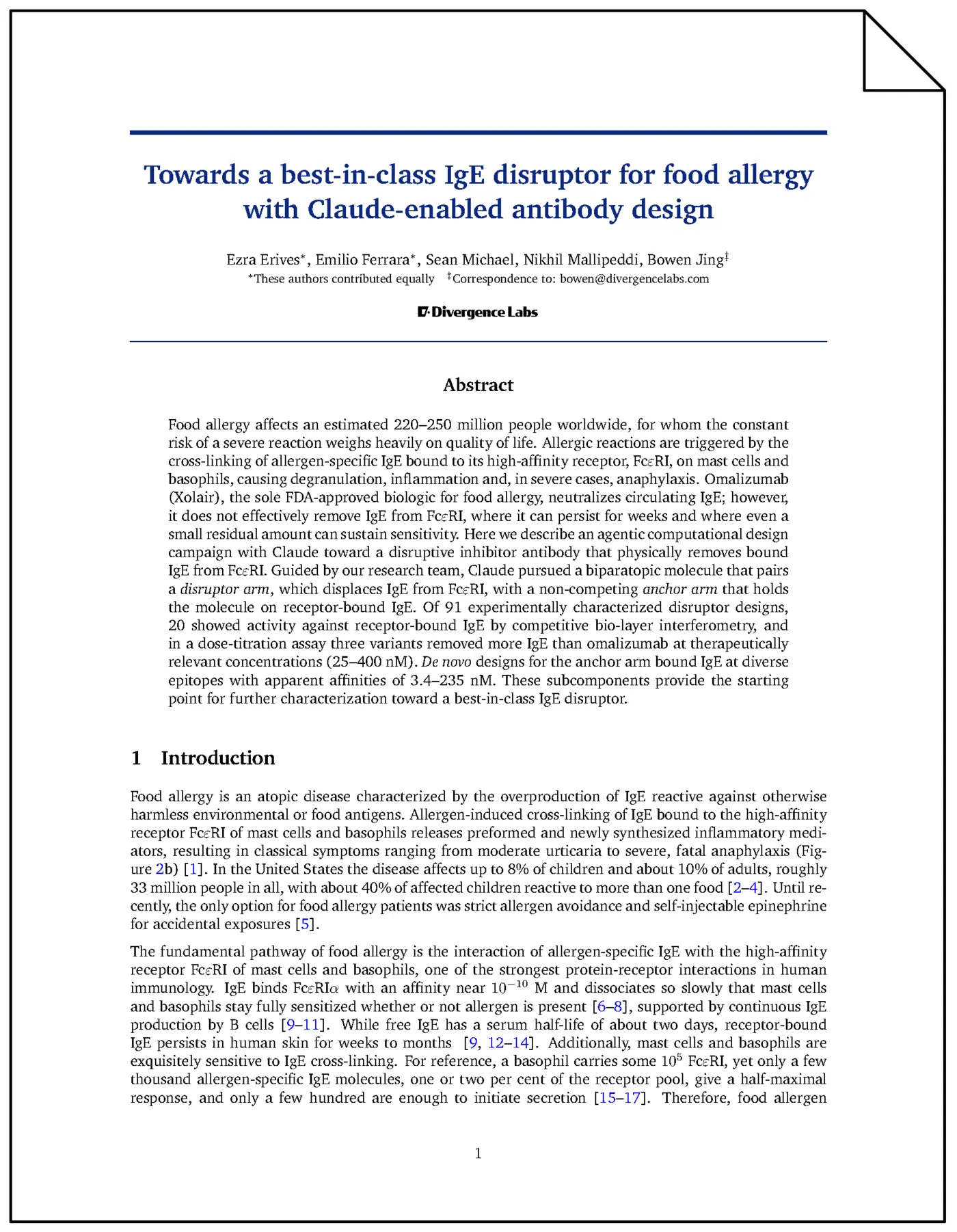 ige disruptor for food allergy with claudeenabled antibody design pdf