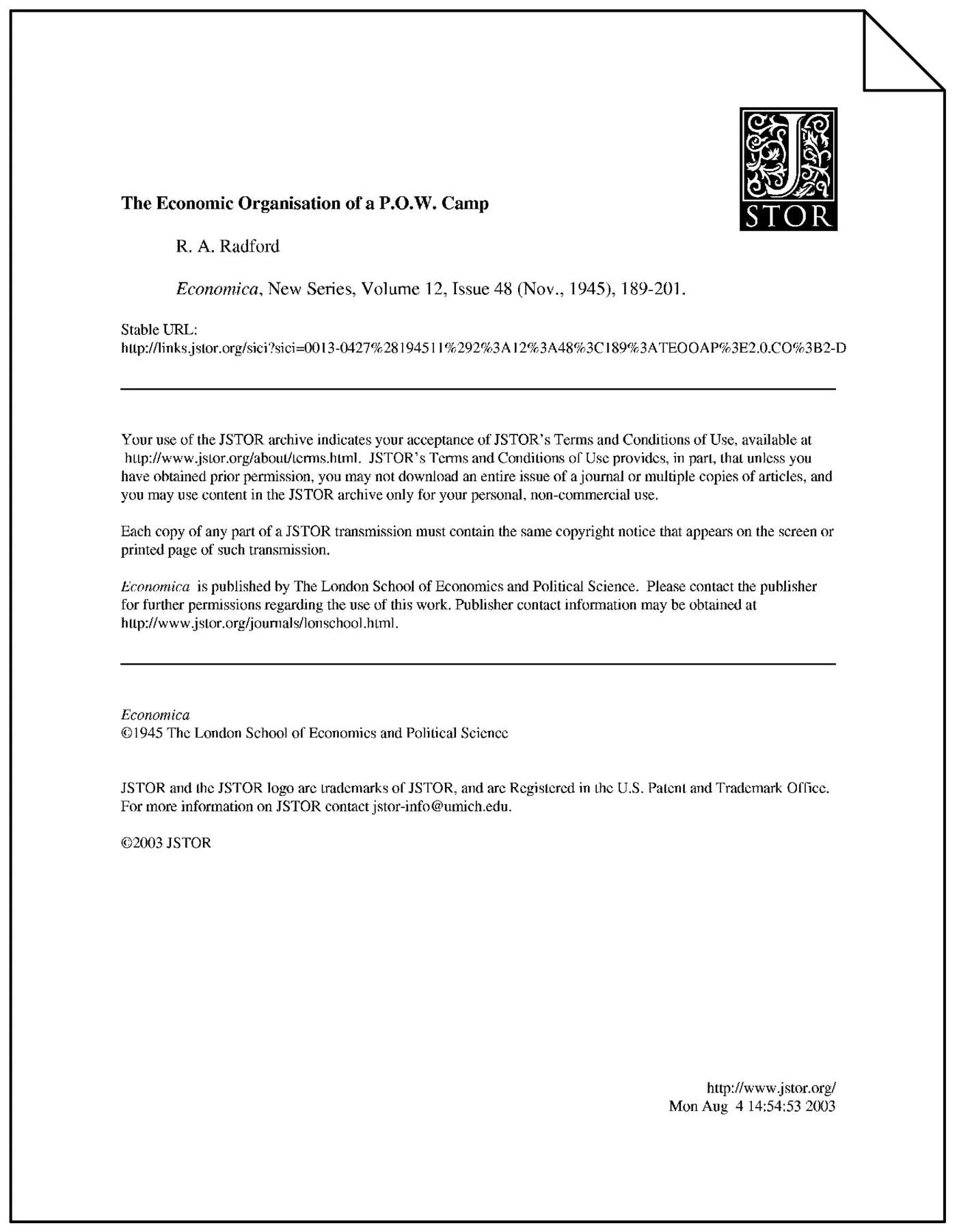 the economic organisation of a pow camp pdf