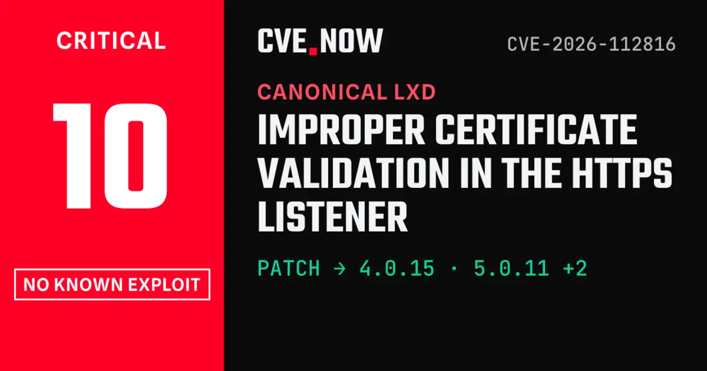 cve2026112816 100 improper certificate validation in https listener in lxd