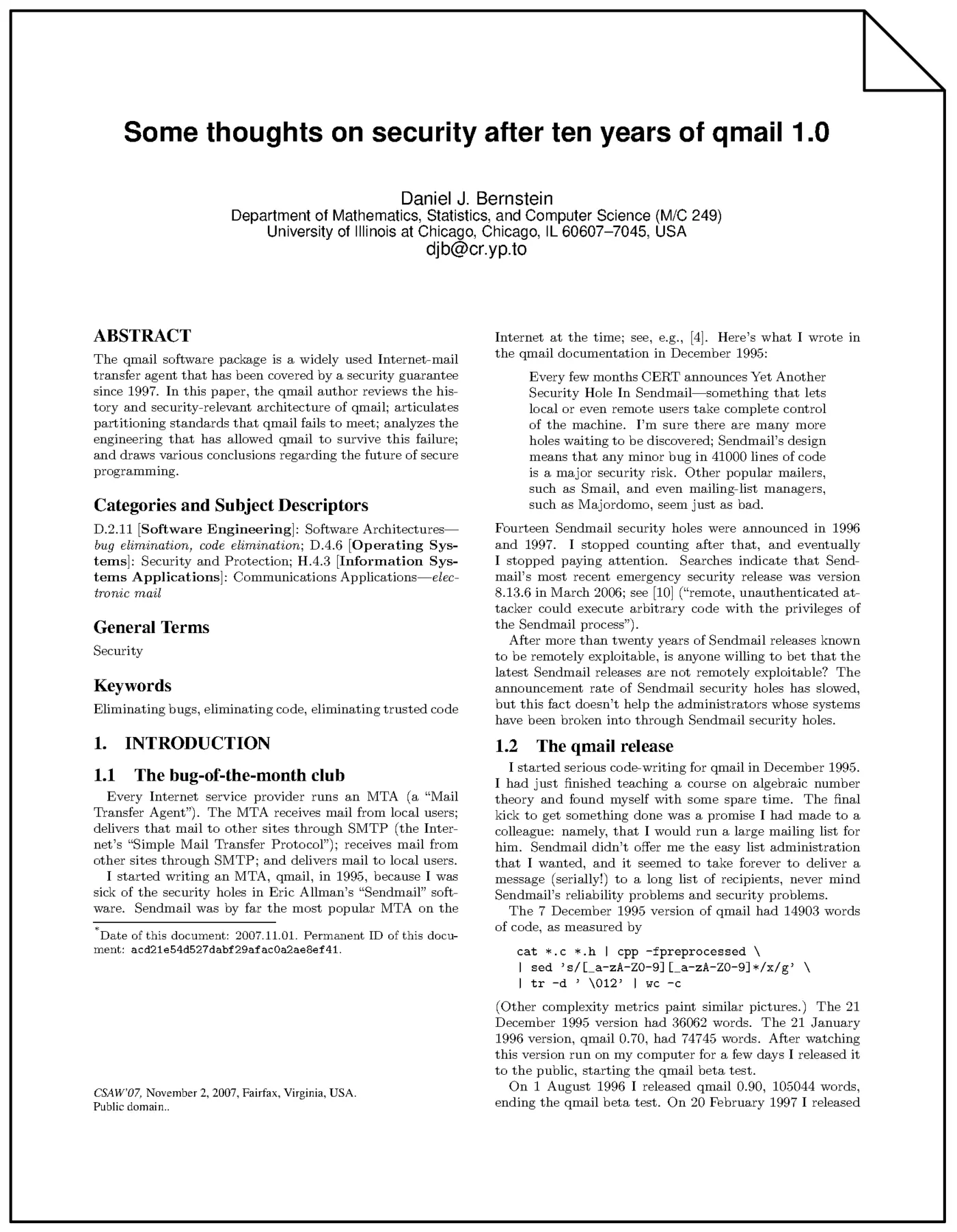 some thoughts on security after ten years of qmail 10 2007 pdf